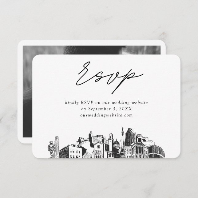 Raleigh Wedding Minimalist Sketch RSVP Enclosure Card (Front/Back)