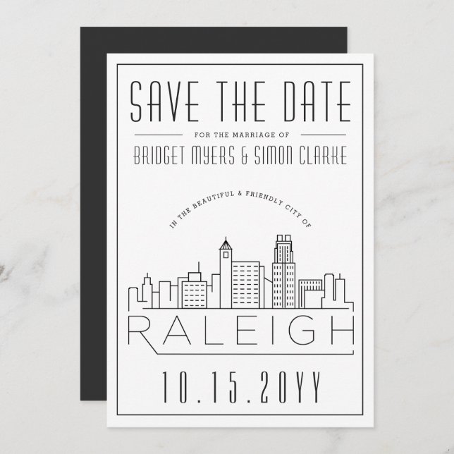 Raleigh Wedding | Stylised Skyline Save the Date Invitation (Front/Back)