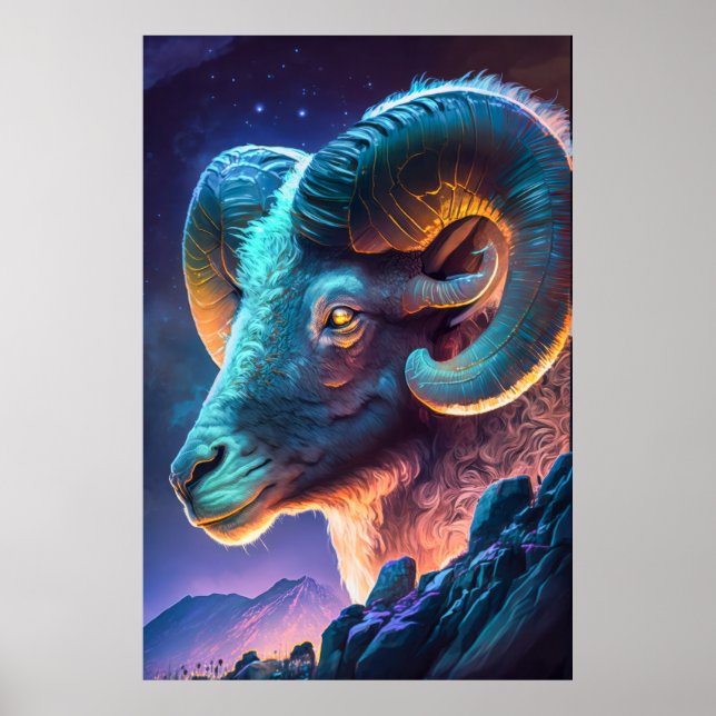 Ram Animal Portrait Painting Wildlife Outdoors art Poster (Front)