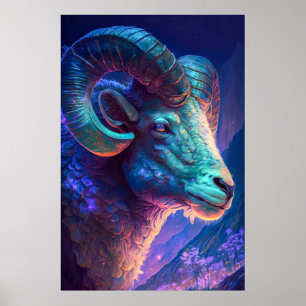 Ram Animal Portrait Painting Wildlife Outdoors art Poster