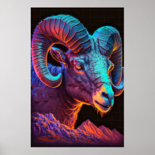 Ram Animal Portrait Painting Wildlife Outdoors art Poster