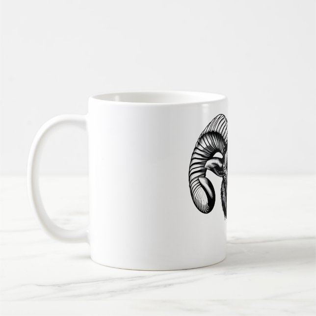 Ram Head Design | Black & White T-Shirt Coffee Mug (Left)