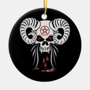 Ram Horned Skull Ceramic Ornament