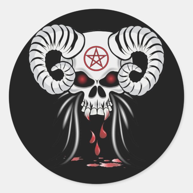 Ram Horned Skull Classic Round Sticker (Front)