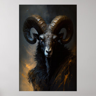 Ram Portrait Animal Nature Wildlife Dark Painting  Poster
