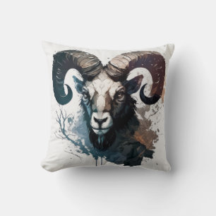 Ram Portrait Animal Painting Wildlife Outdoors Art Cushion