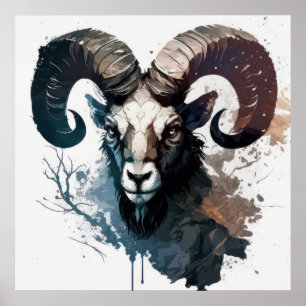 Ram Portrait Animal Painting Wildlife Outdoors Art Poster