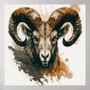 Ram Portrait Animal Painting Wildlife Outdoors Art Poster