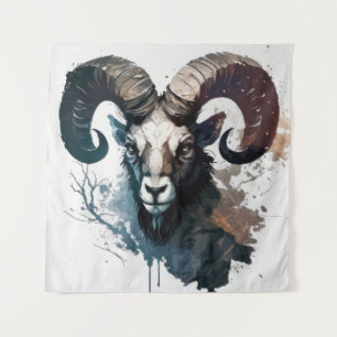 Ram Portrait Animal Painting Wildlife Outdoors Art Tapestry