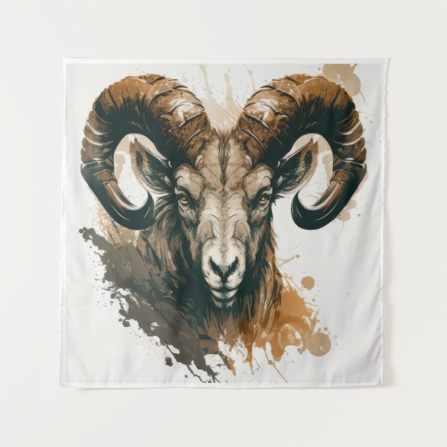 Ram Portrait Animal Painting Wildlife Outdoors Art Tapestry (Front)