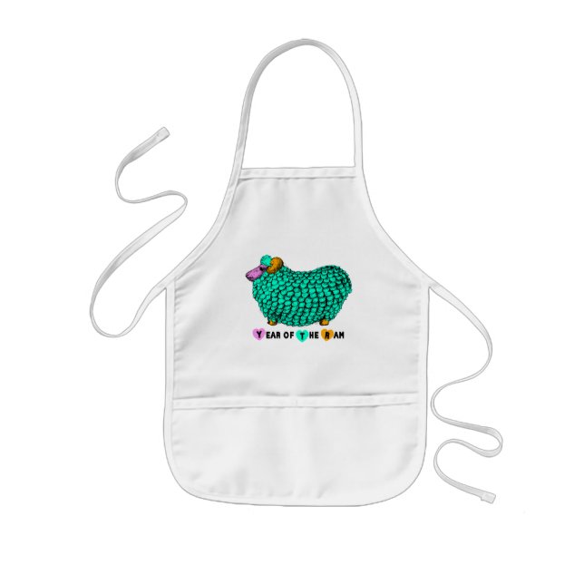 Ram Sheep Year Green Illustration Kids Apron (Front)