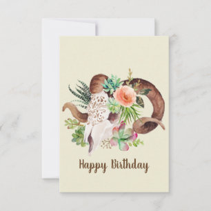 Ram Skull and Succulent Customisable Birthday Card