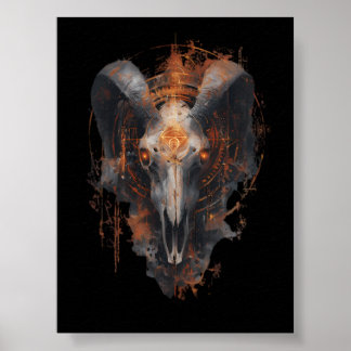 Ram Skull Occult Steampunk Dark Art Poster