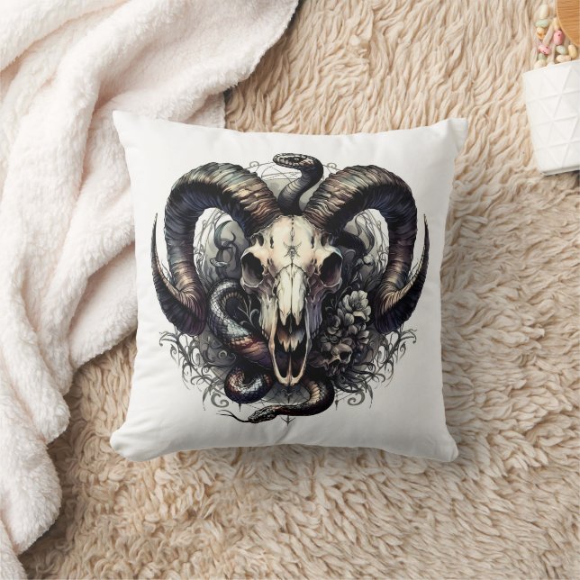 Ram Skull Snakes Gothic Dark Occult Symbolism Cushion (Blanket)