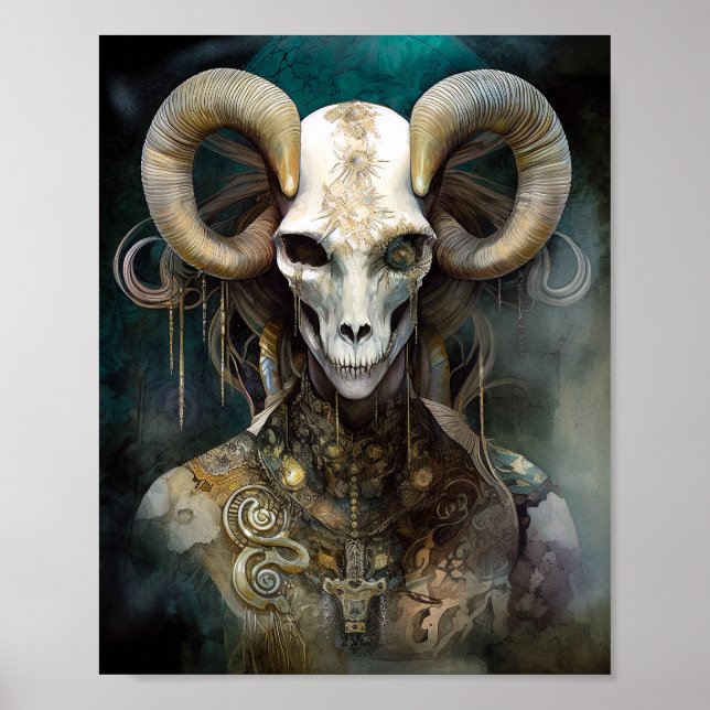 Ram Skull Surreal Fantasy Art Poster (Front)