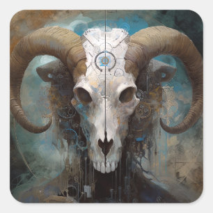 Ram Skull Surreal Fantasy Art Square Sticker
