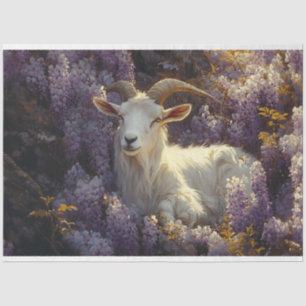 Ram Sleeping in Wisteria Flowers Decoupage Tissue Paper