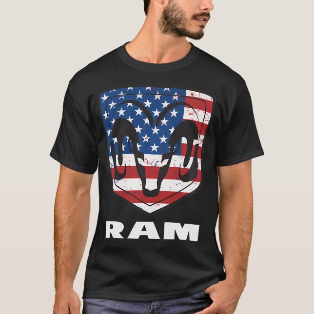 Ram Trucks Shield Flag Frontback T-Shirt (Front)