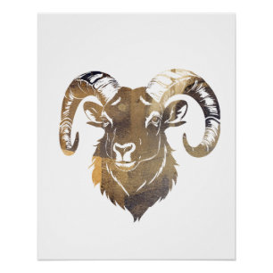Ram Wildlife Nature Illustration Silhouette Style Poster