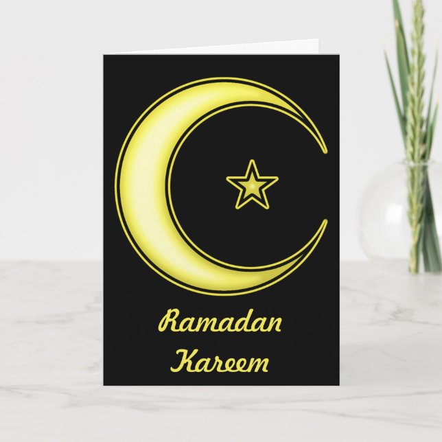 Ramadan Black and Gold Crescent Moon and Star Card (Front)