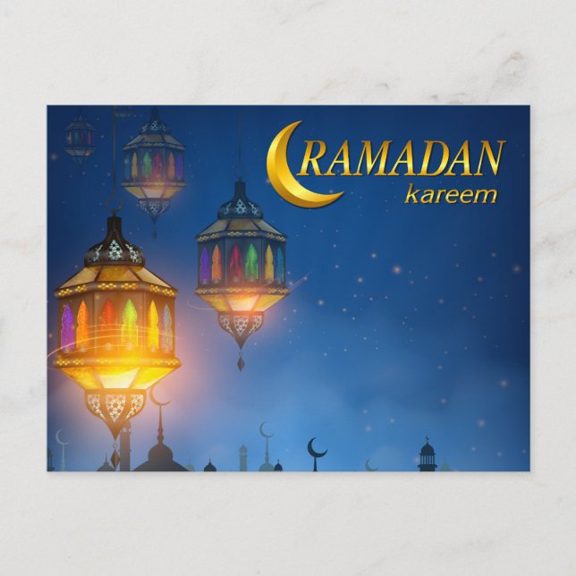 Ramadan Blue Colourful Lanterns Postcard (Front)