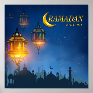 Ramadan Blue Colourful Lanterns Poster