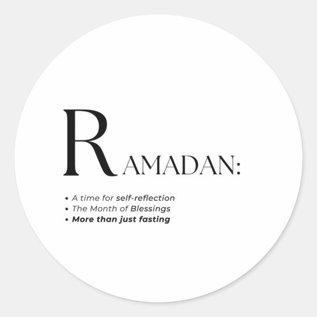Ramadan dictionary text style classic round sticker (Front)