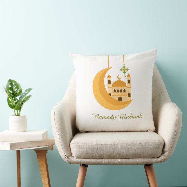 Ramadan Eid Mosque & Moon Accent Pillow (Chair)