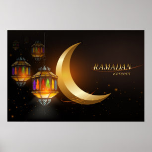 Ramadan Golden Moon Colourful Fanoos Poster