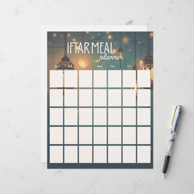 Ramadan Iftar Meal Planner-paper sheet  (Front/Back In Situ)