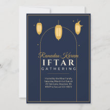Ramadan Iftar Party Invitation Navy Gold Lanterns