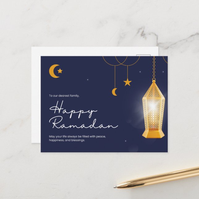 Ramadan Kareem Blue  Holiday Postcard (Front/Back In Situ)