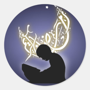 Ramadan kareem child reading quran islam classic round sticker
