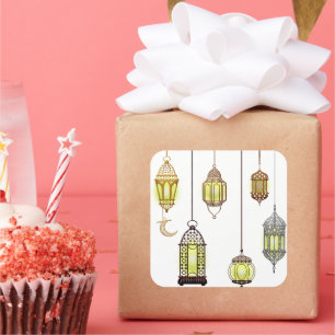 Ramadan Kareem Crescent Lanterns Mubarak Islamic  Square Sticker