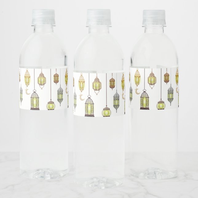 Ramadan Kareem Crescent Lanterns Mubarak Islamic  Water Bottle Label (Bottles)