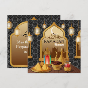 Ramadan Kareem Elegant Golden Lantern & Food Art Holiday Card
