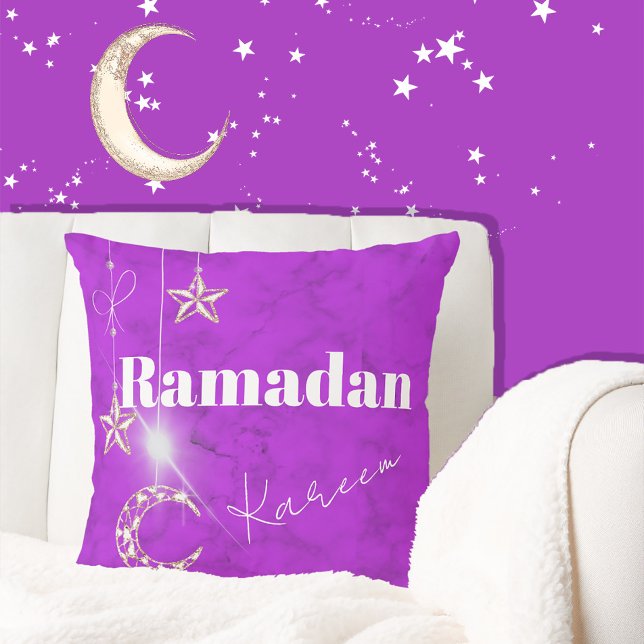 Ramadan Kareem Elegant Purple Moon Stars  Cushion (Creator Uploaded)