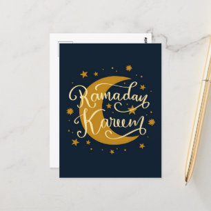 Ramadan Kareem   Gold crescent and stars Postcard