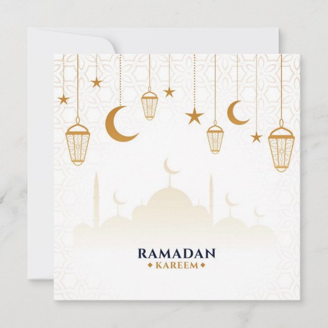  Ramadan Kareem Gold Stars and Crescent    Holiday Card (Front)