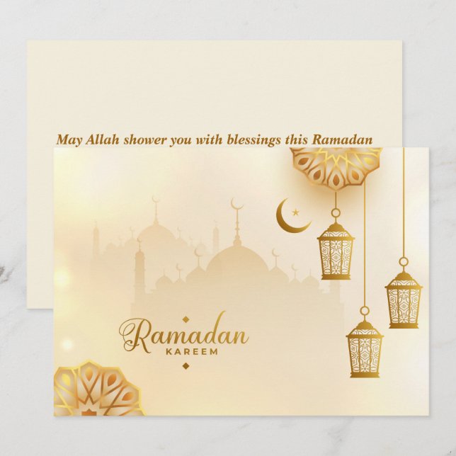 Ramadan Kareem Golden Crescent and lantern  Holiday Card (Front/Back)