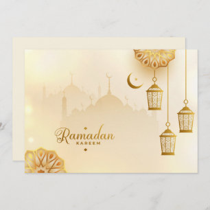 Ramadan Kareem Golden Crescent and lantern Holiday Card