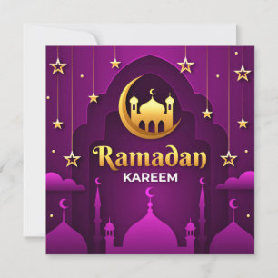 Ramadan Kareem Golden crescent and mosque Holiday Card