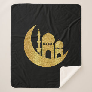 Ramadan Kareem Golden Helal Sherpa Blanket