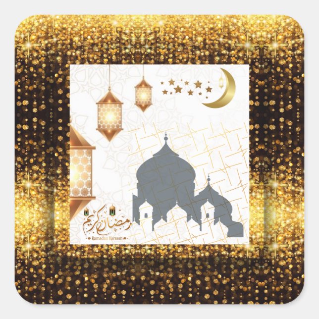 Ramadan kareem golden  square sticker (Front)