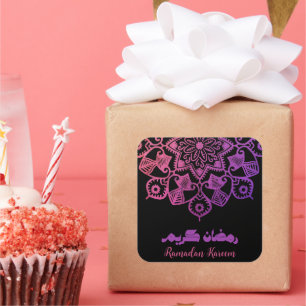 Ramadan Kareem Islamic motive pink and black Square Sticker