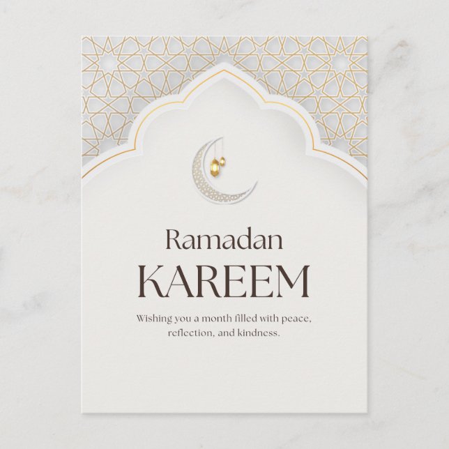 Ramadan Kareem Lantern & Crescent Art Postcard (Front)