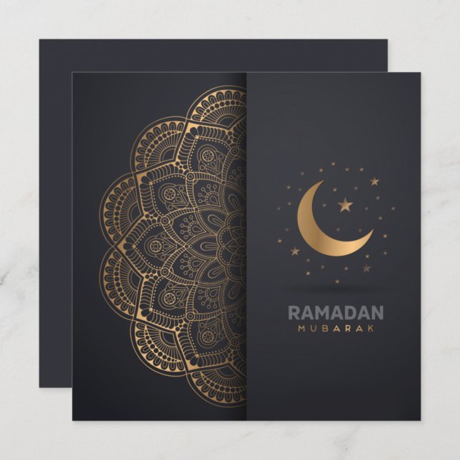 Ramadan Kareem Mubarak Golden Mandala Cresent Star Holiday Card (Front/Back)