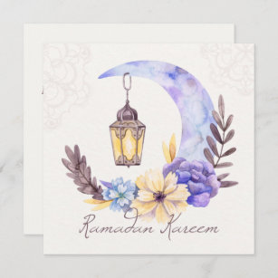 Ramadan Kareem Mubarak Watercolor Cresent Floral Holiday Card