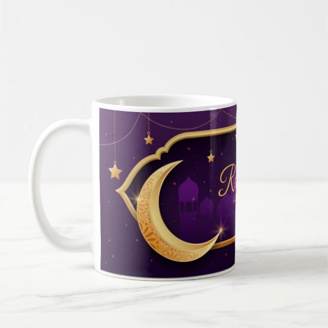 Ramadan Kareem Purple Gold Crescent Stars Mosque  Coffee Mug (Left)