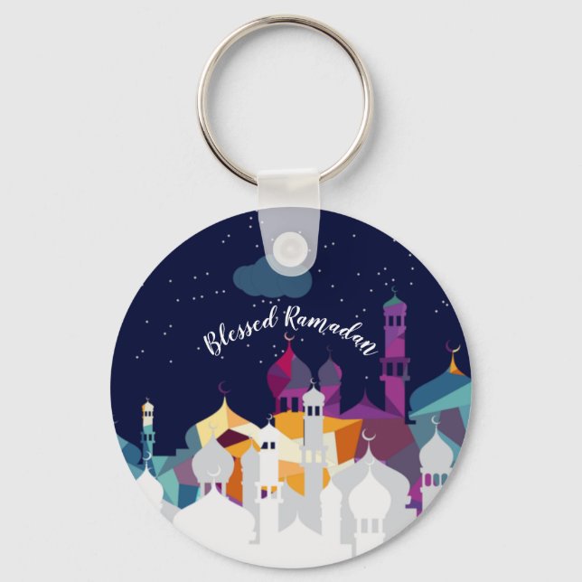 Ramadan Kareem Typography Islamic Crescent Text Key Ring (Front)